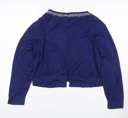 Hobbs Women’s Blue Size 16 Beaded Open Knit Cardigan Long Sleeve