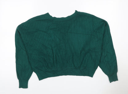 Apricot Women Green UK 8 Rib Knit V-Neck Button Cardigan