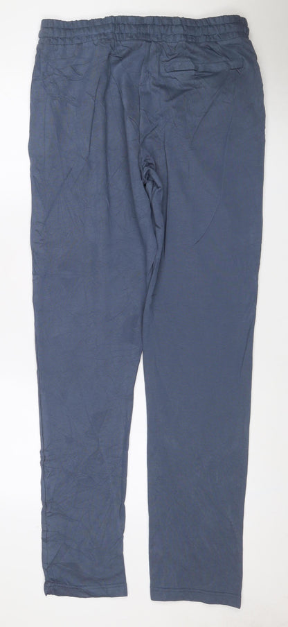 Marks & Spencer Men Blue L Long Regular Fit Cotton Jogger Trousers