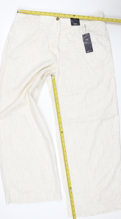 Marks and Spencer Women Ivory Stripe Wide Leg Trousers UK 18 Regular