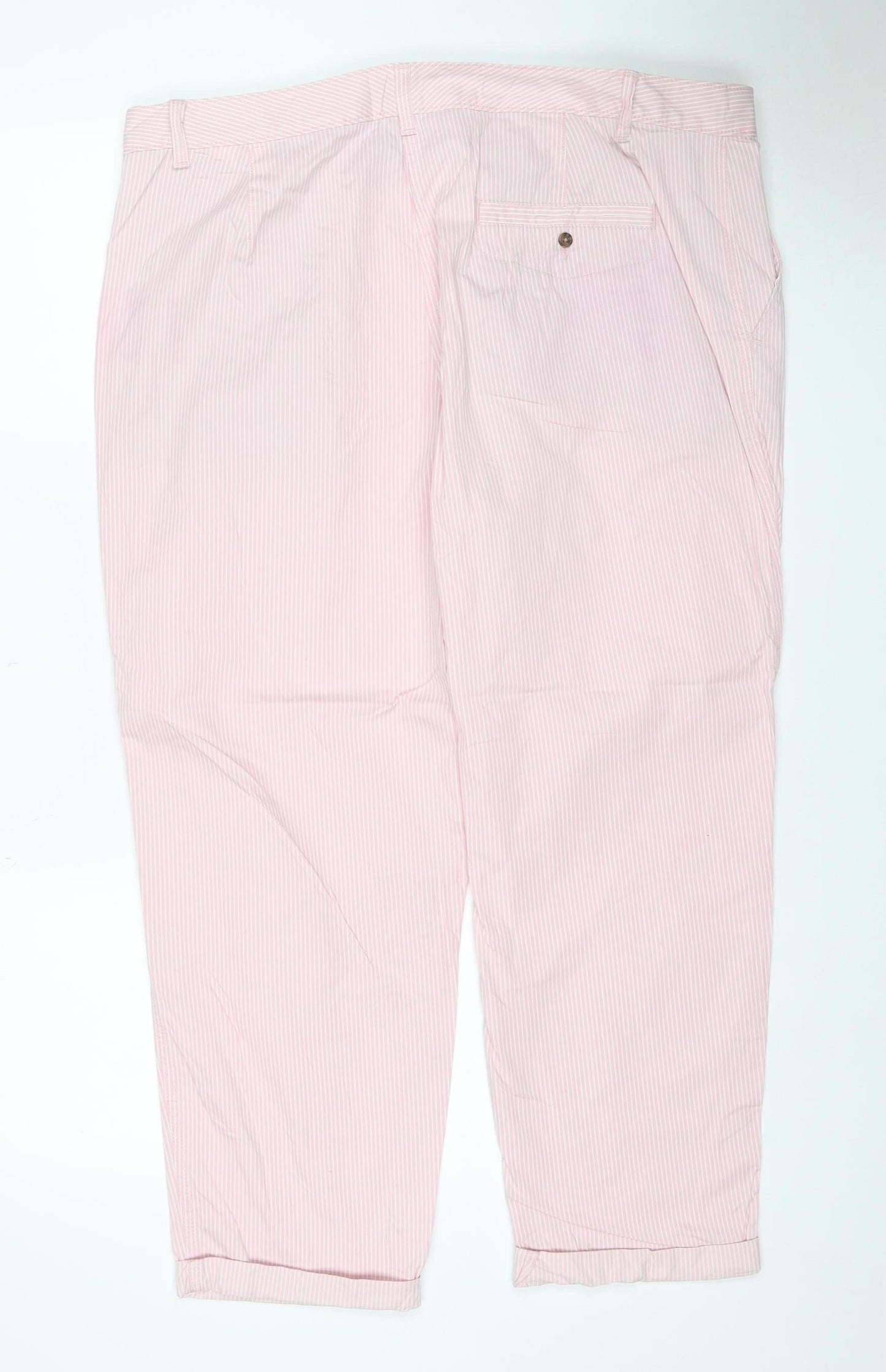 Marks & Spencer Women Pink Striped Cotton Stretch Chino Trousers Size 20