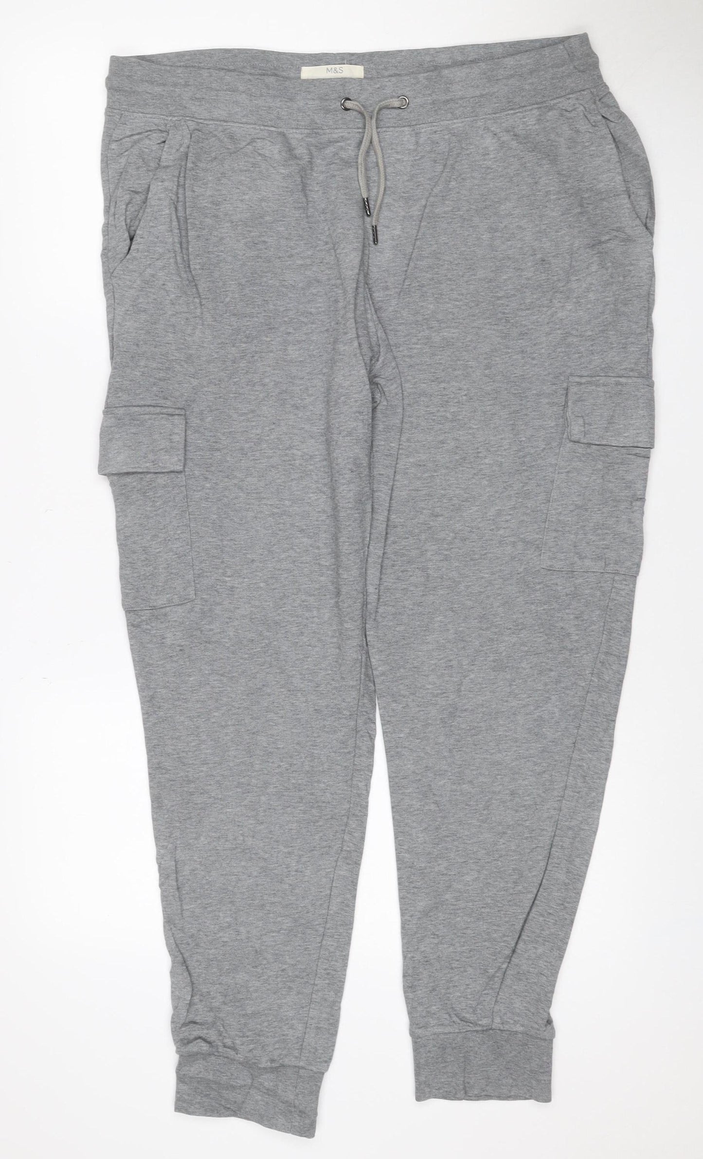Marks and Spencer Men Grey L Cotton Jersey Drawstring Jogger Trousers