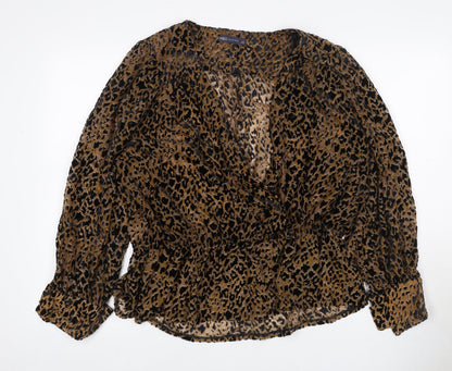 Marks and Spencer Women Brown Leopard Print Wrap Blouse Size 20