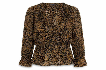 Marks & Spencer Women Brown Leopard Print Wrap Blouse Size 20
