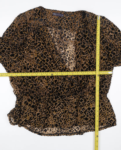 Marks and Spencer Women Brown Leopard Print Wrap Blouse Size 20