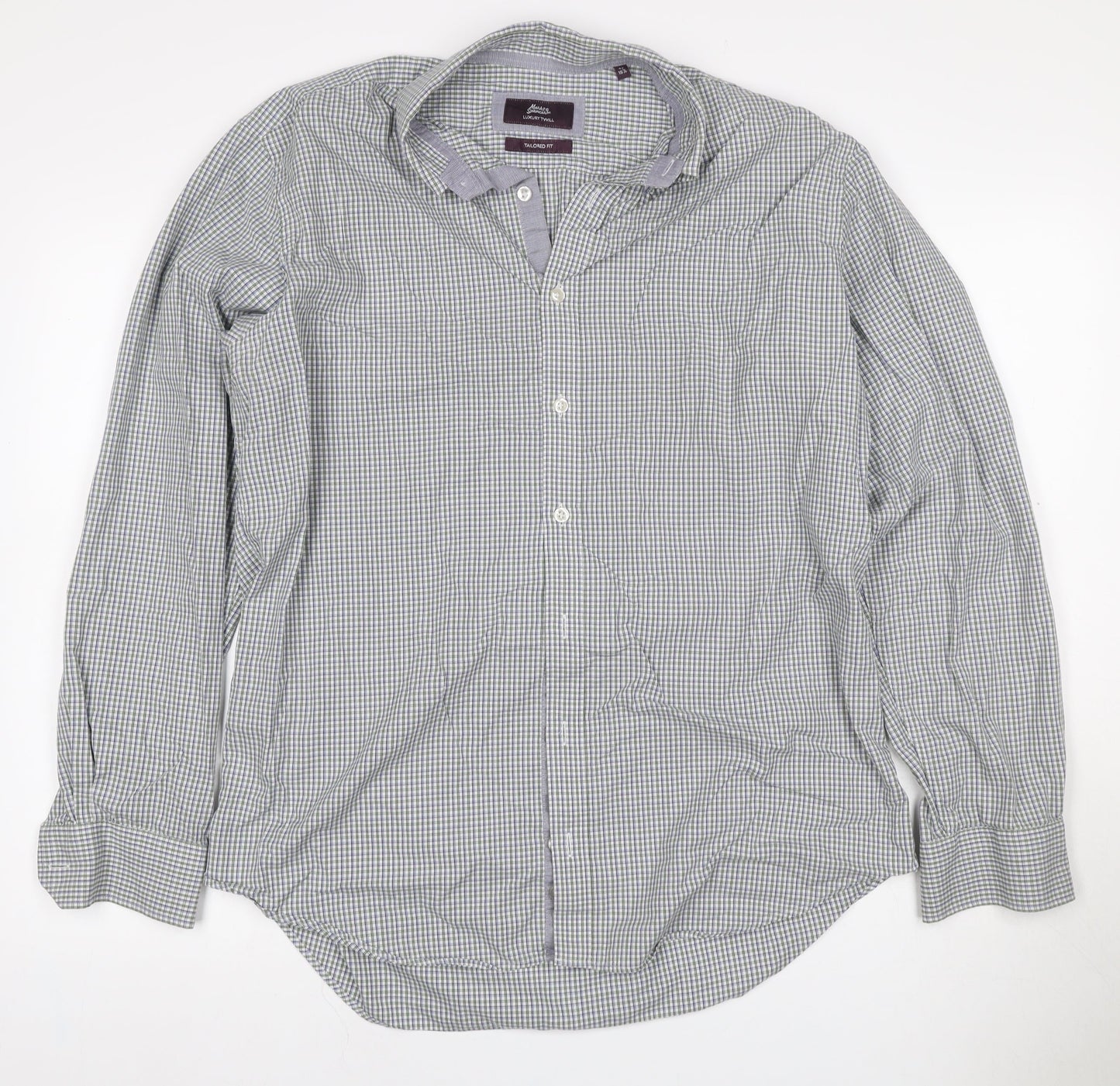 Marks & Spencer Men Multicolour Check 16.5 Slim Twill Shirt