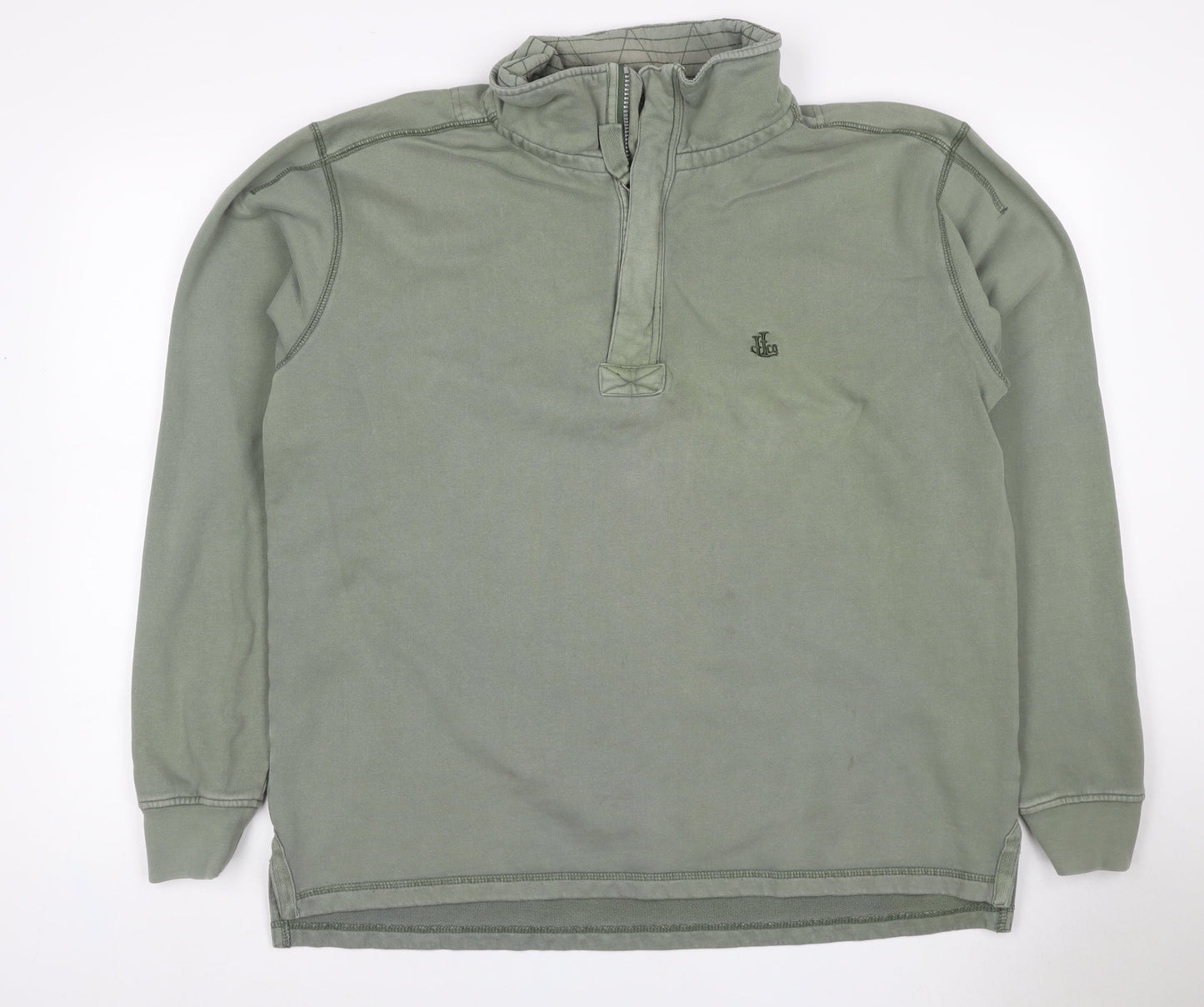 Lazy Jacks Men Green L 1/4 Zip High Neck Logo Sweatshirt