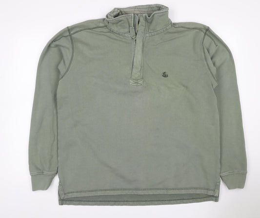 Lazy Jacks Men Green L 1/4 Zip High Neck Logo Sweatshirt
