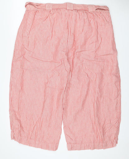 M&S Women’s Pink Stripe Size 18 Cropped Wide Leg Tie Trousers