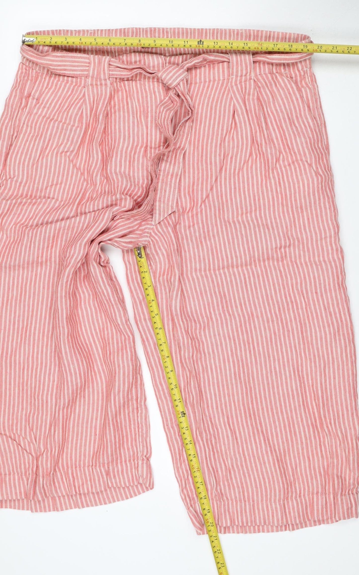 M&S Women’s Pink Stripe Size 18 Cropped Wide Leg Tie Trousers