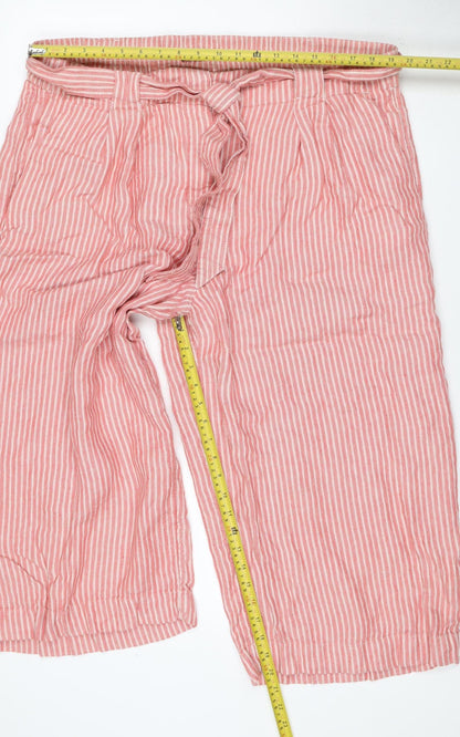 M&S Women’s Pink Stripe Size 18 Cropped Wide Leg Tie Trousers