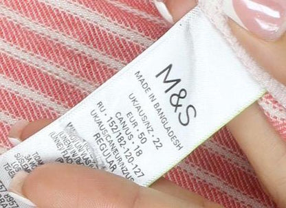 M&S Women’s Pink Stripe Size 18 Cropped Wide Leg Tie Trousers