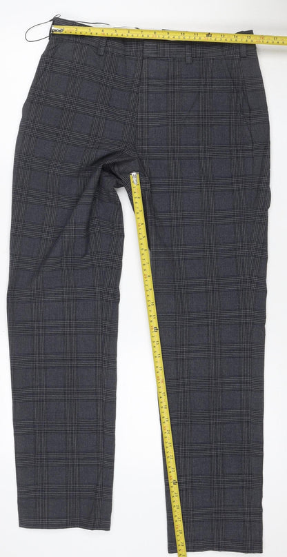 Marks & Spencer Men's Grey Check 32 Regular Dress Trousers