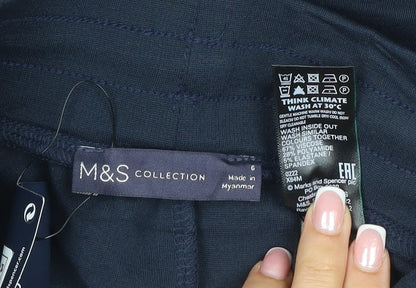 Marks & Spencer Women Blue UK 6 Wide-Leg Jogger Trousers Green Stripe
