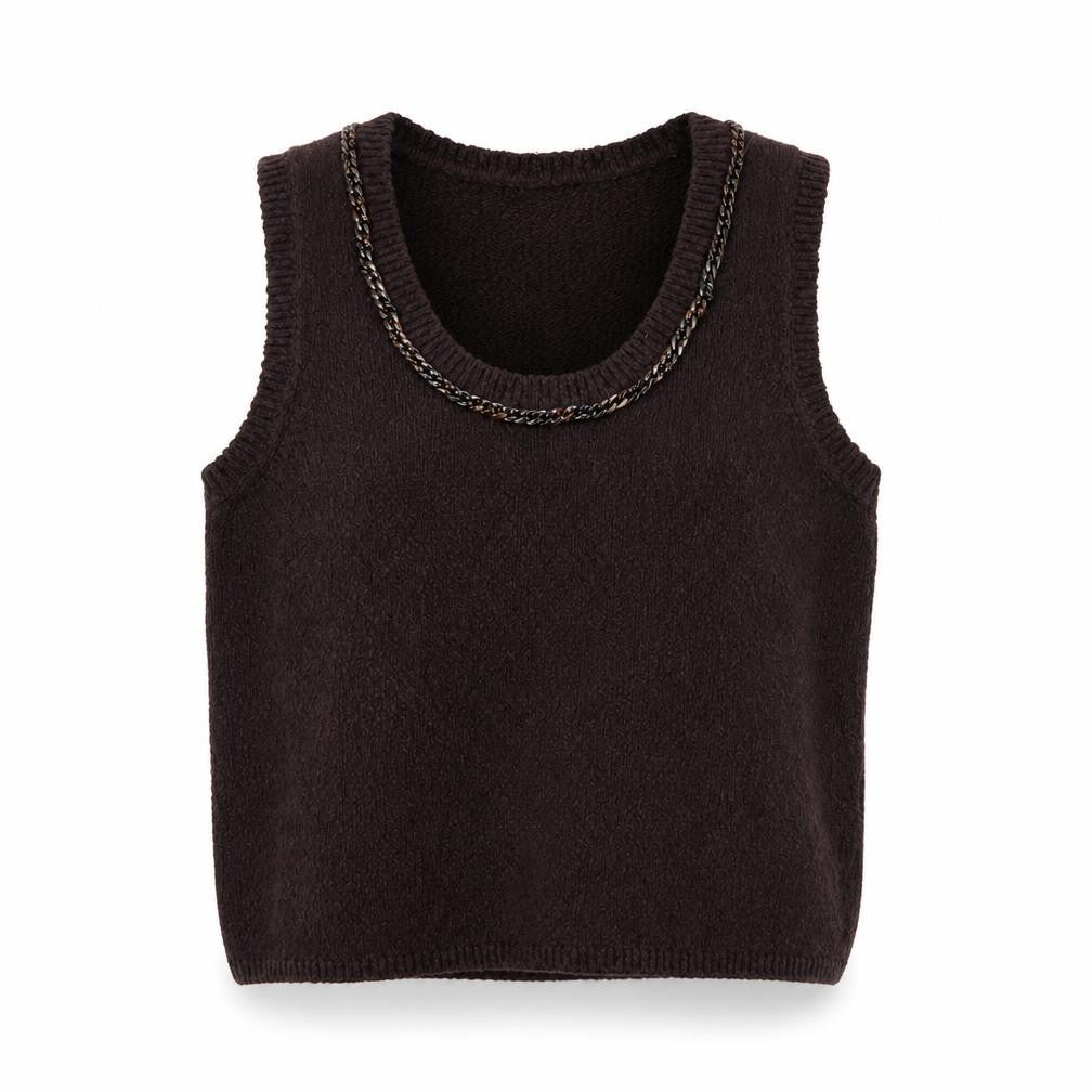 Marks and Spencer Women Brown M Knit Scoop Neck Chain Trim Tank Top