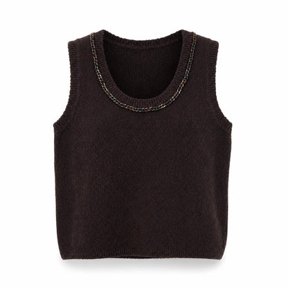 Marks and Spencer Women Brown M Knit Scoop Neck Chain Trim Tank Top