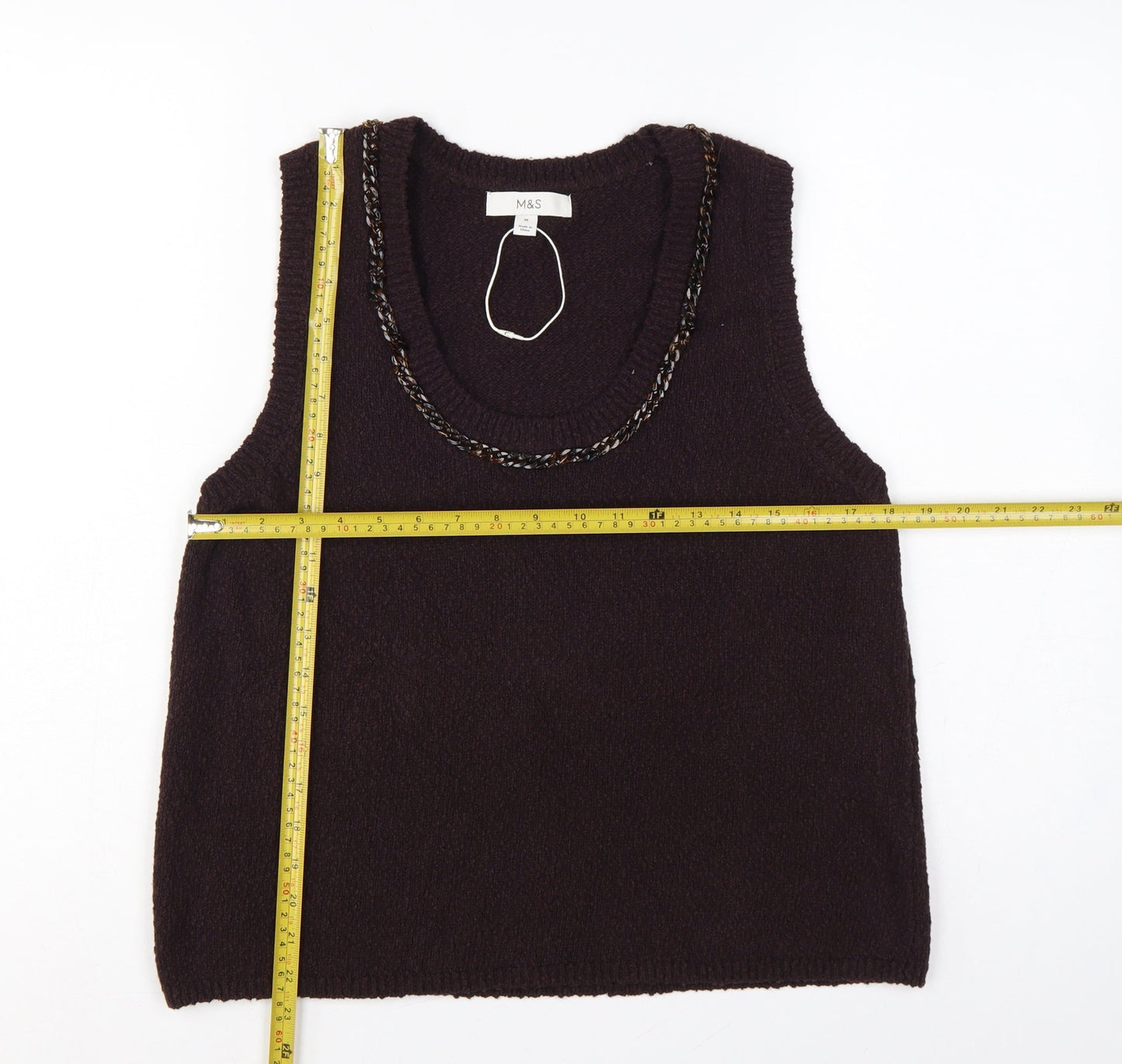 Marks and Spencer Women Brown M Knit Scoop Neck Chain Trim Tank Top