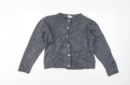 M&S Women Grey M Knit Crew Neck Jewel Button Cardigan
