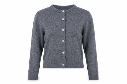 M&S Women Grey M Knit Crew Neck Jewel Button Cardigan