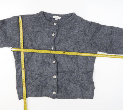 M&S Women Grey M Knit Crew Neck Jewel Button Cardigan