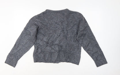 M&S Women Grey M Knit Crew Neck Jewel Button Cardigan