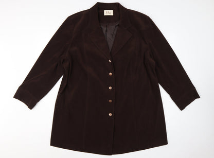 Elvi Women Brown UK 24 Long Stretch Button Lined Blazer Coat