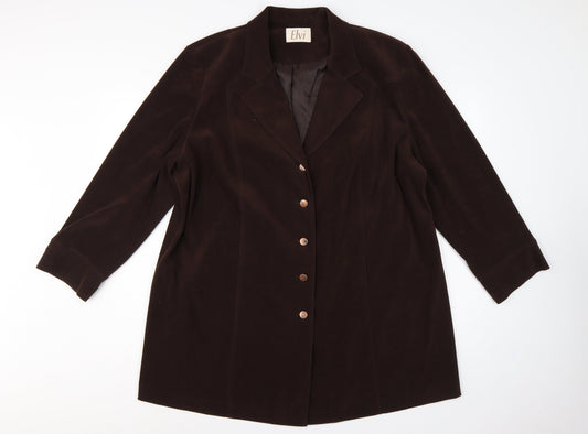 Elvi Women Brown UK 24 Long Stretch Button Lined Blazer Coat