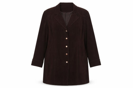 Elvi Women Brown UK 24 Long Stretch Button Lined Blazer Coat