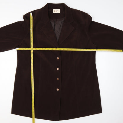 Elvi Women Brown UK 24 Long Stretch Button Lined Blazer Coat