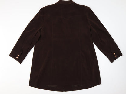 Elvi Women Brown UK 24 Long Stretch Button Lined Blazer Coat