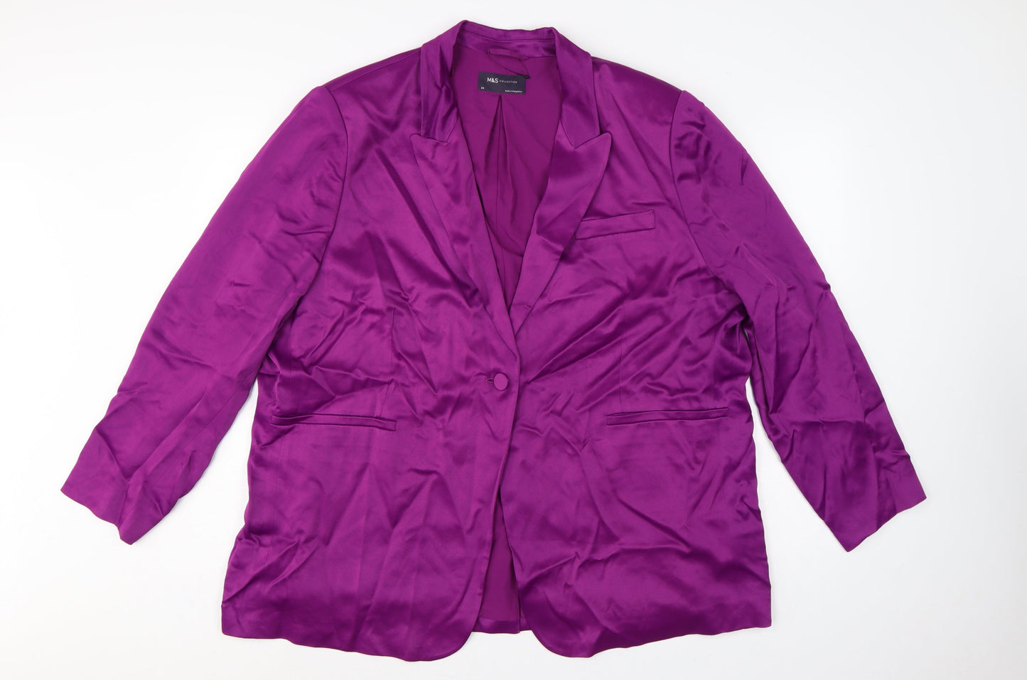 Marks & Spencer Women Purple UK 24 Tuxedo Blazer Shawl Lapel Viscose