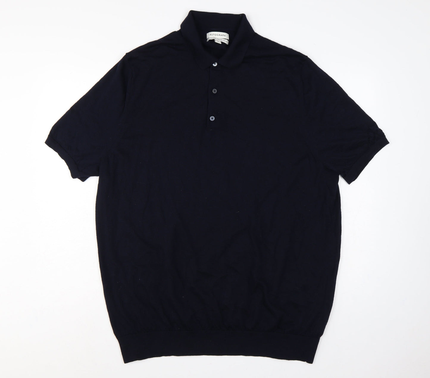 Autograph Men's Navy 3XL Merino Wool Short Sleeve Henley Jumper