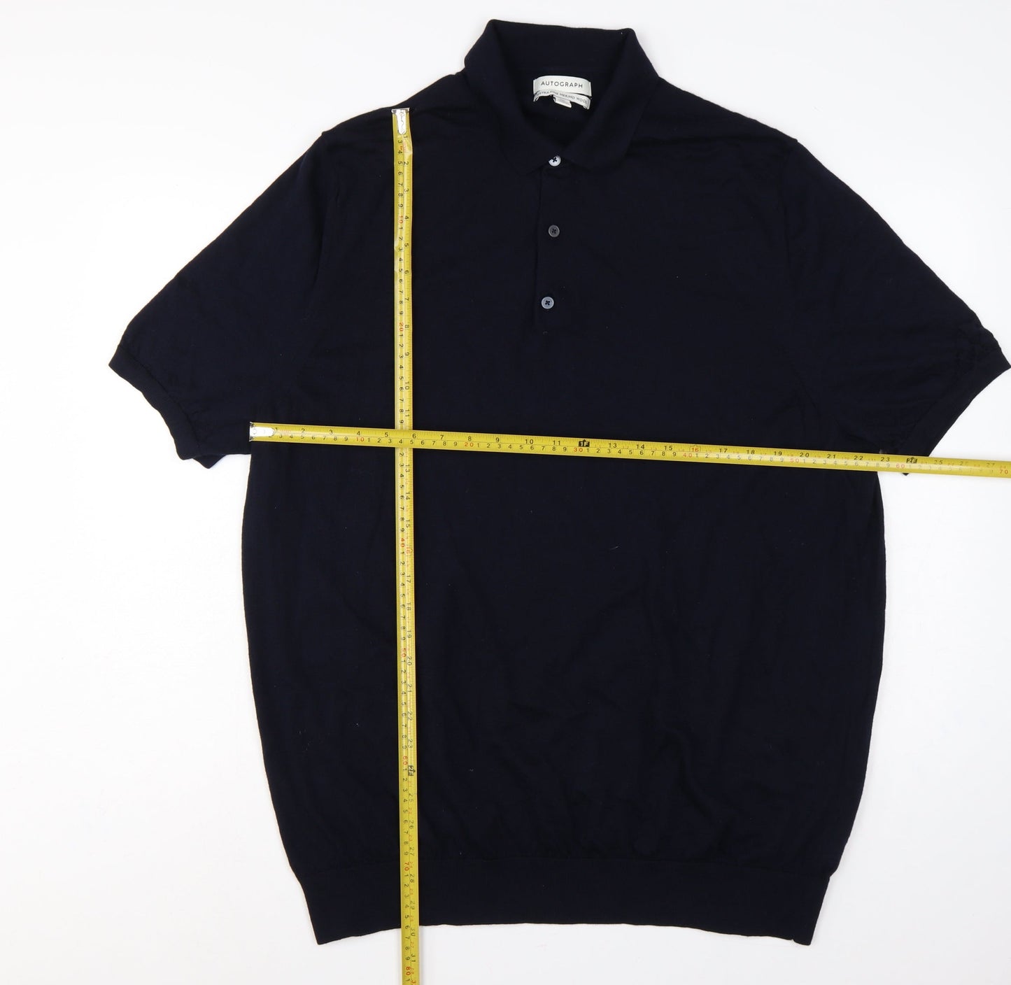Autograph Men's Navy 3XL Merino Wool Short Sleeve Henley Jumper