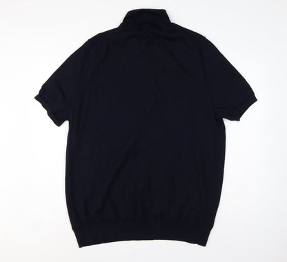 Autograph Men's Navy 3XL Merino Wool Short Sleeve Henley Jumper