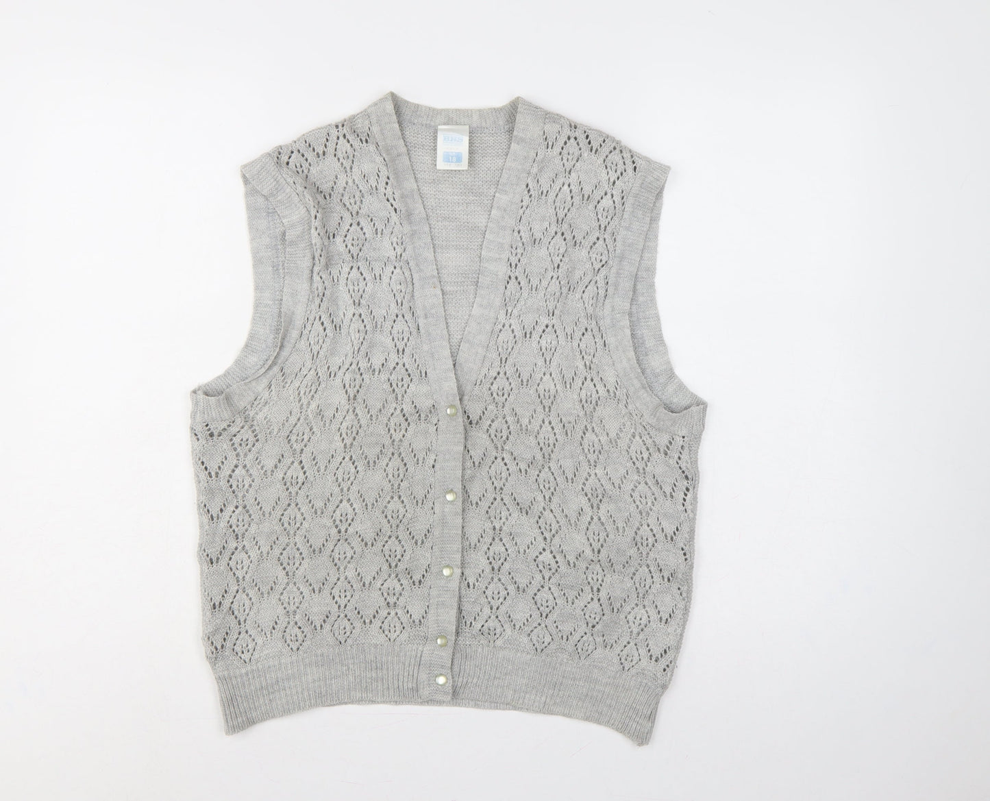 BHS Women Grey Size 18 Sleeveless V-Neck Knit Button Cardigan Vest