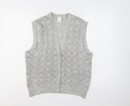 BHS Women Grey Size 18 Sleeveless V-Neck Knit Button Cardigan Vest