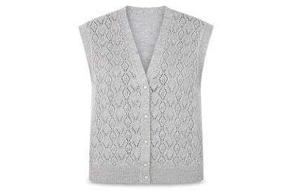BHS Women Grey Size 18 Sleeveless V-Neck Knit Button Cardigan Vest