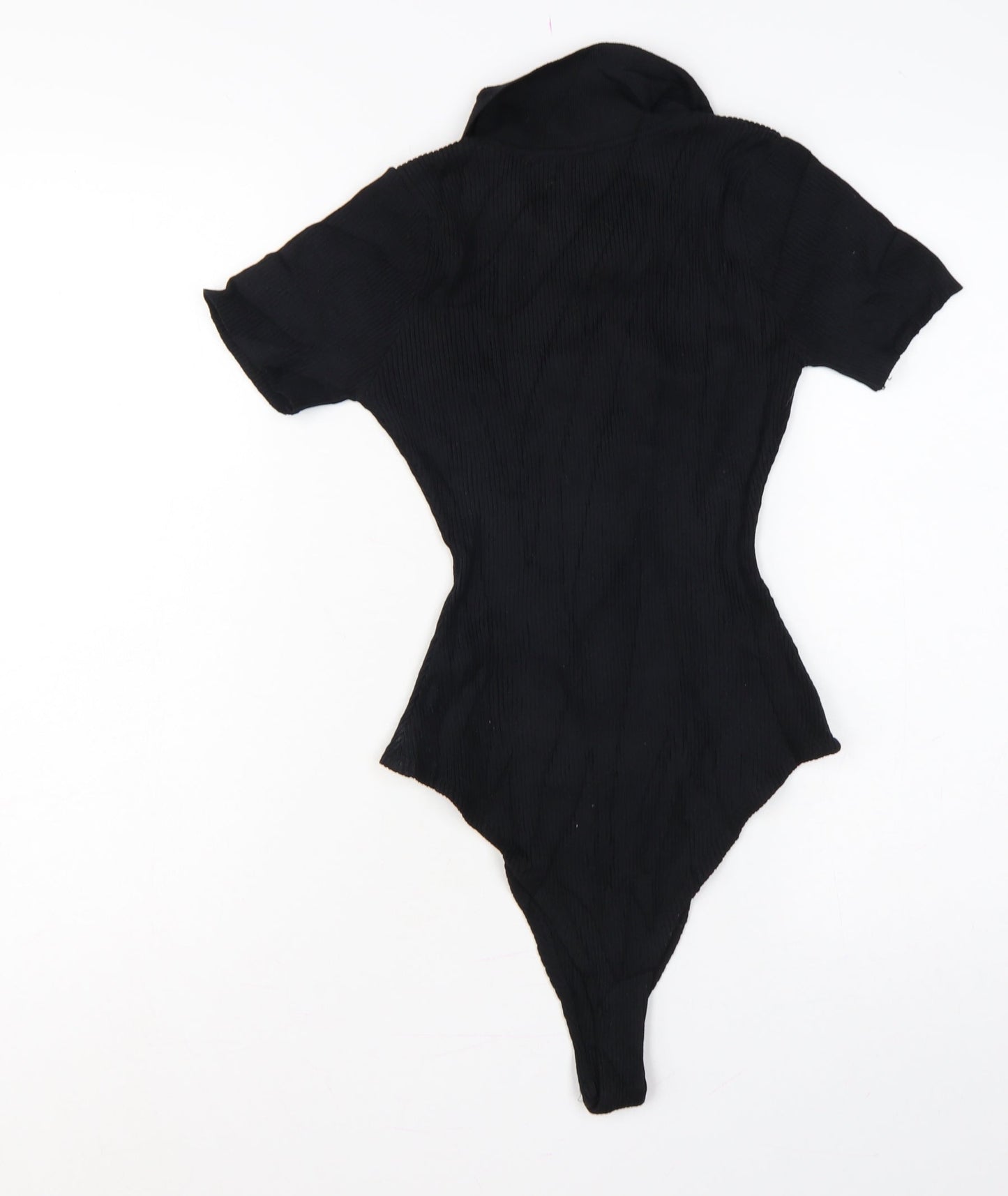 Quiz Women Black S Ribbed Button Front Cap Sleeve Bodysuit