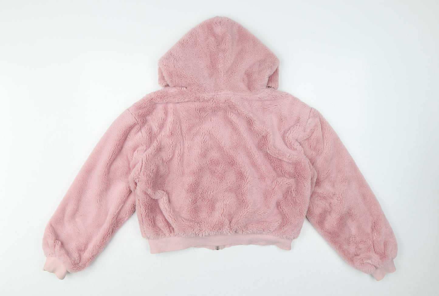 Topshop Women Pink M Hooded Faux Fur Fleece Zip Jacket