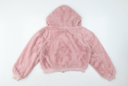 Topshop Women Pink M Hooded Faux Fur Fleece Zip Jacket