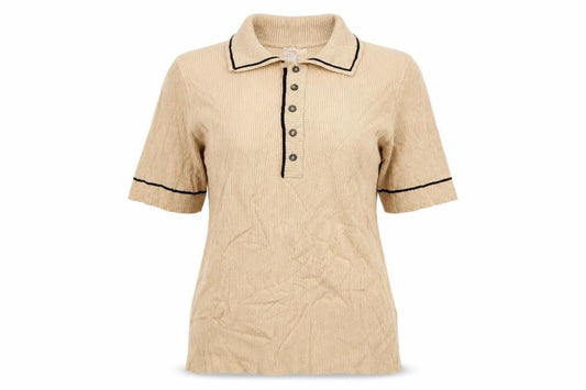Marks and Spencer Women Beige Size 12 Rib Knit Collared Polo Top