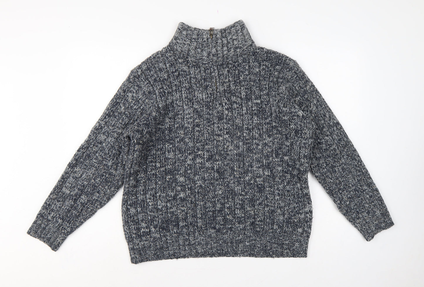 North Coast Men’s Grey M Chunky Knit 1/4 Zip High Neck Jumper
