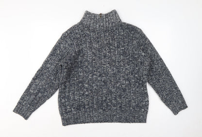 North Coast Men’s Grey M Chunky Knit 1/4 Zip High Neck Jumper