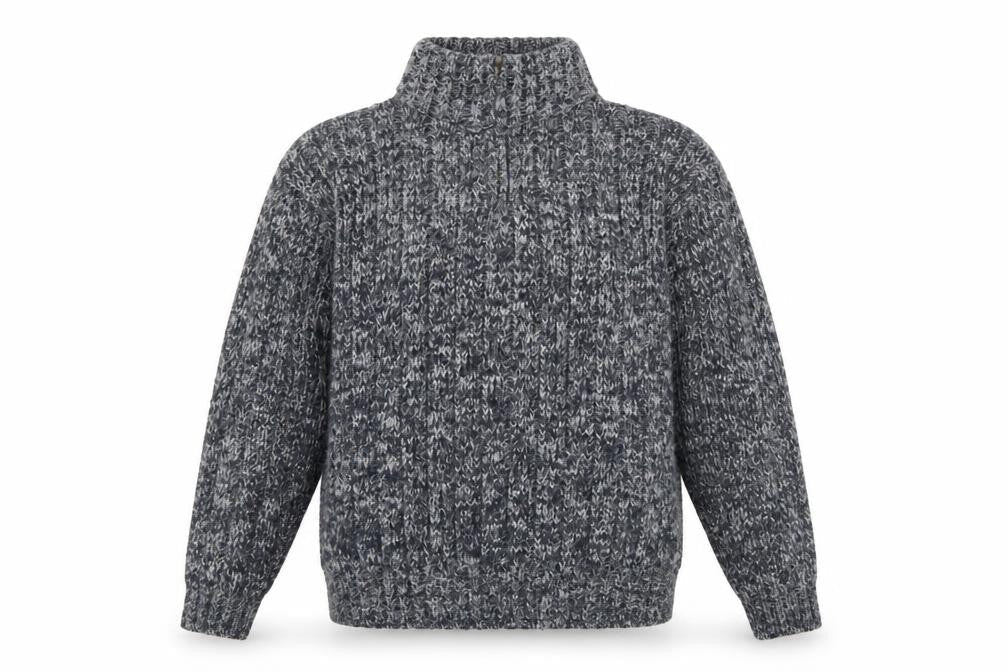 North Coast Men’s Grey M Chunky Knit 1/4 Zip High Neck Jumper