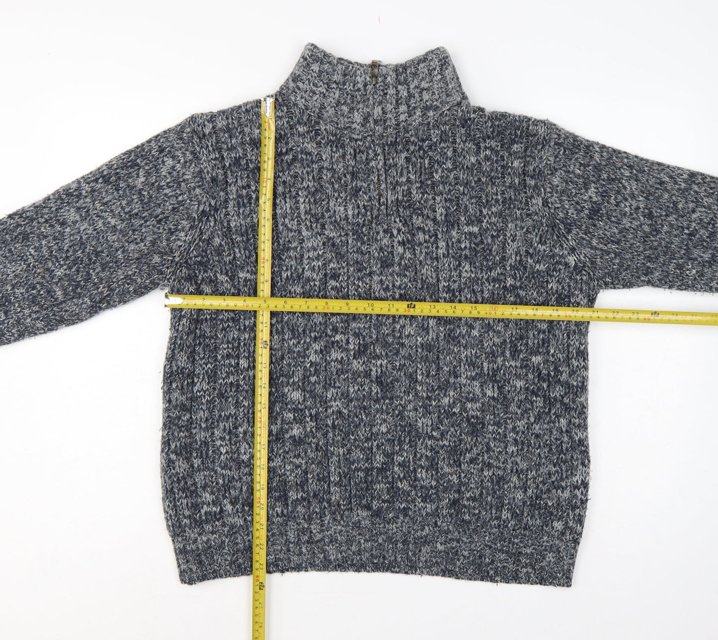 North Coast Men’s Grey M Chunky Knit 1/4 Zip High Neck Jumper
