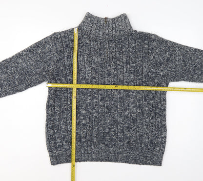 North Coast Men’s Grey M Chunky Knit 1/4 Zip High Neck Jumper