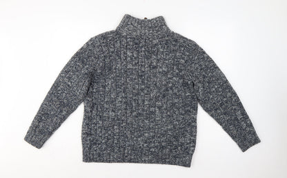 North Coast Men’s Grey M Chunky Knit 1/4 Zip High Neck Jumper