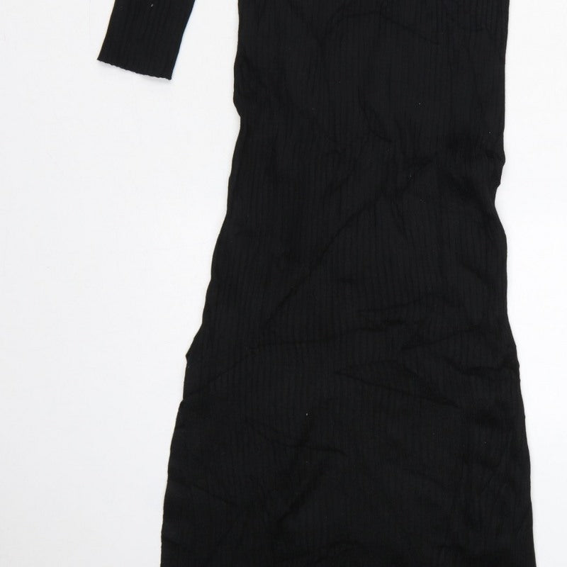 New Look Women Black UK 6 Long Ribbed Roll Neck Jumper Dress
