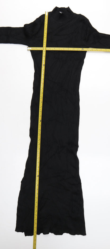 New Look Women Black UK 6 Long Ribbed Roll Neck Jumper Dress