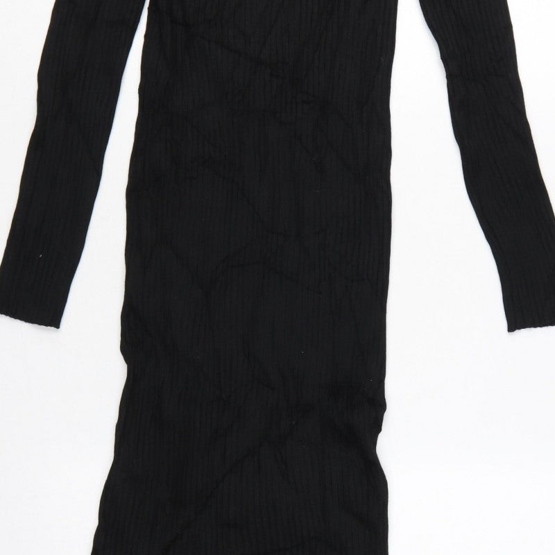 New Look Women Black UK 6 Long Ribbed Roll Neck Jumper Dress